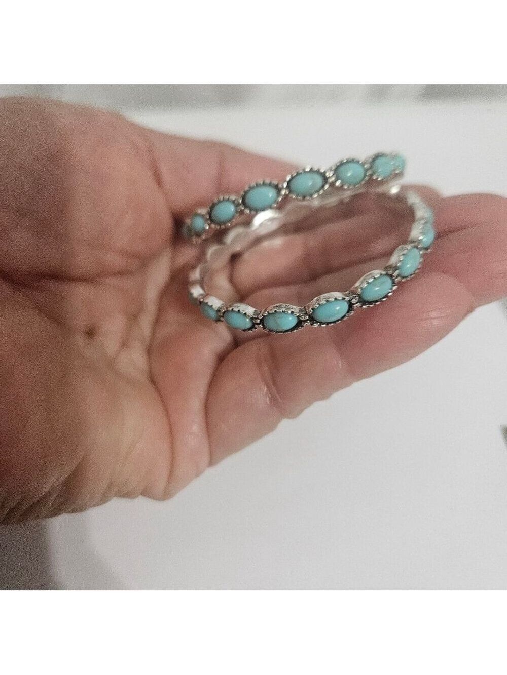 Western Boho Turquoise Color Hoops - Picture 3 of 4